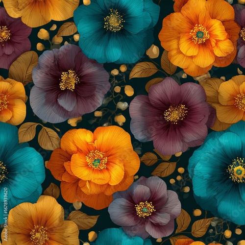 Wallpaper Mural Retro 70s flower fabric pattern seamless Torontodigital.ca