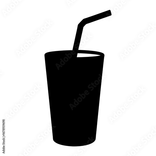 Silhouette of a refreshing drink with a straw on a white background