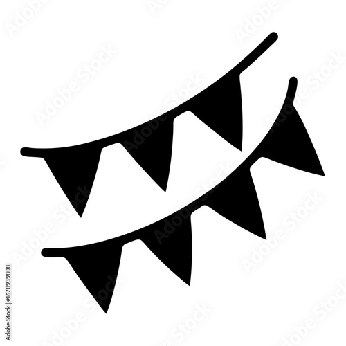 Black and White Bunting Banner Illustration with Triangle Flags, Festive Party Decoration