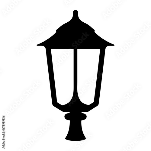 Silhouette of a classic street lamp design with traditional housing shape