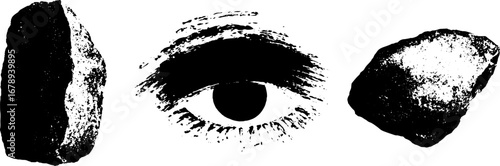 Monochrome stencil set featuring ethereal eye and mystical stones for creative design projects