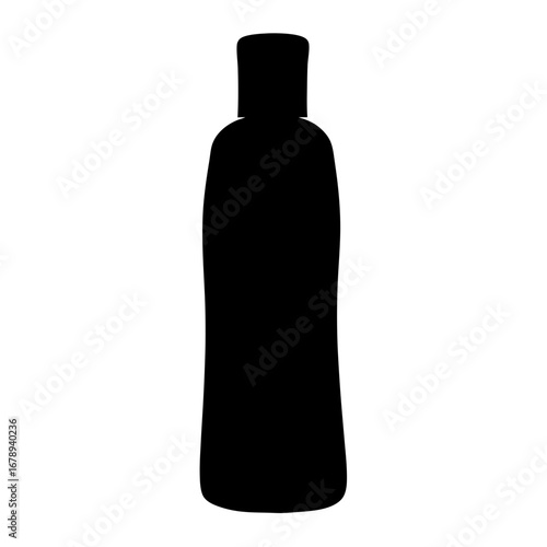 Black Silhouette of a Plastic Bottle for Lotion or Shampoo on White