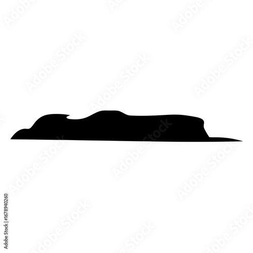 Stylized black silhouette of a mountain range against a white background design