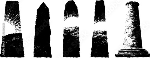Monochrome stencil set of obelisks and columns for urban design and decor