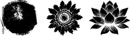 Black and white stencil ornament set for vintage floral designs