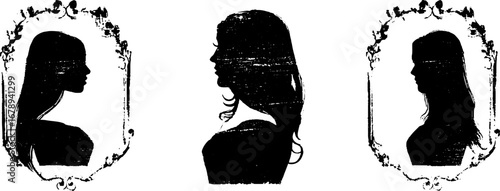 Elegant silhouette set of black and white ornamental designs for vintage art projects