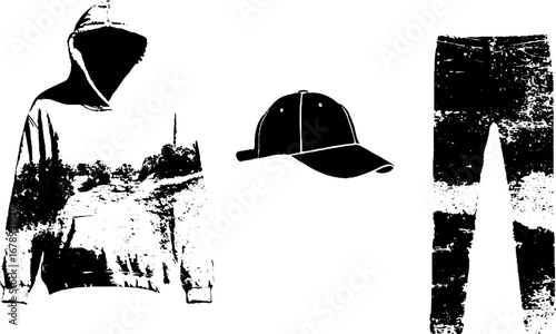 Black and white stencil fashion apparel set for urban art design