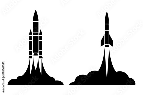  silhouettes of rocket launches space travel