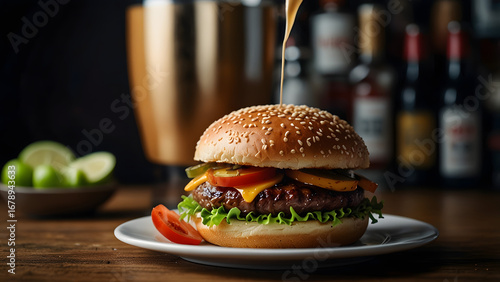 Wallpaper Mural Classic cheeseburger, vegan burgers with beans, vegetables, delicious cheeseburger with lettuce and tomato served on a sesame seed bun in a cozy dining setting. Torontodigital.ca