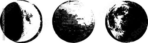 Black and white stencil planetary design set for posters and art projects