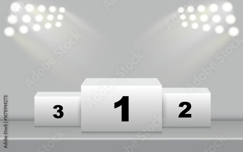 The winner's podium or pedestal is displayed against a backdrop. 3D rendering.