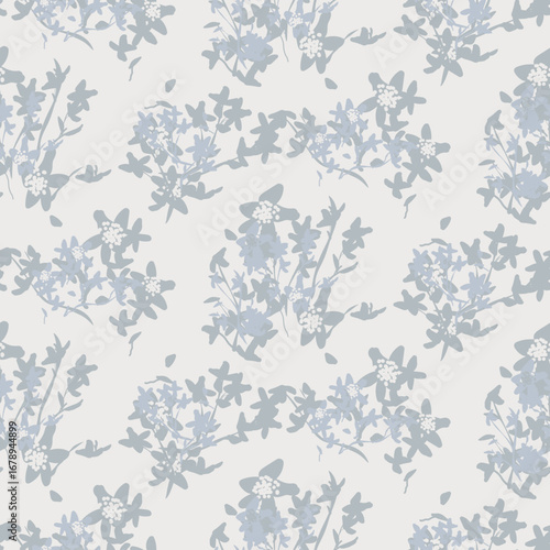 Flower pattern cream blue background with meadow flowers. Farmhouse neutral backdrop and botanical floral bunches grandmillenial style