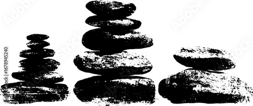 Zen stacked stones stencil design for tranquil river-themed art and decor