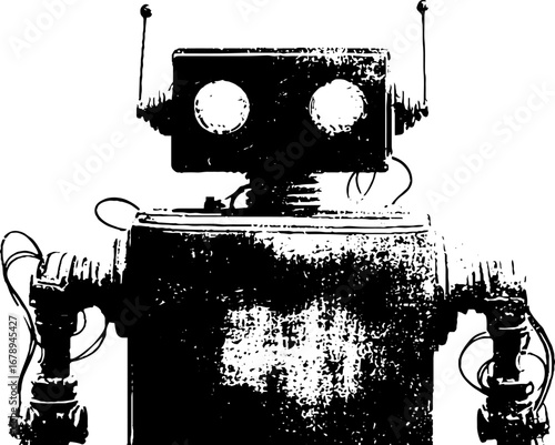 Black and white robot stencil art set for urban design and decor