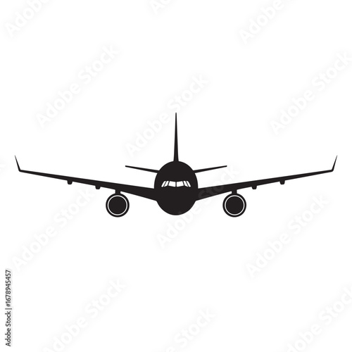 Airplane Silhouette Flying Through the Sky Minimalist Design for Travel and Transportation Themes with Detailed Engine and Wing Structure Depicted