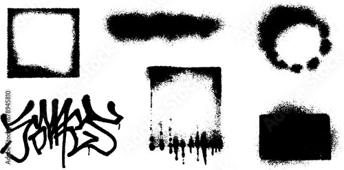 Black and white stencil illustration set with rough grunge elements for creative design