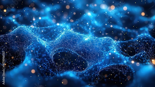 Abstract blue digital landscape with glowing particle, representing innovation nd technology, perfect fortech and science themes.