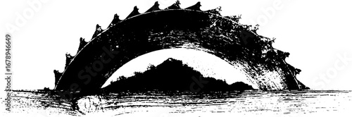 Black and white stencil of rusty saw blade - urban grunge design for posters or cards