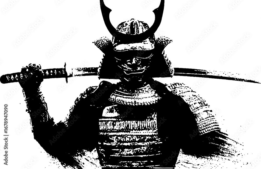 Fototapeta premium Black and white samurai stencil collection for urban art and design