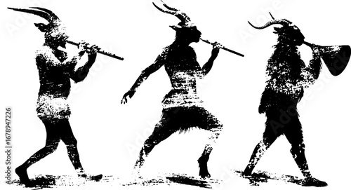 Mythical satyr stencil art collection in black and white for creative design