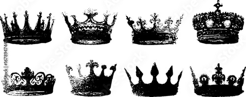 Vintage crown stencil collection in black and white for design and decor