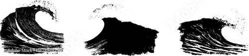 Black and white stencil art of ocean waves collection for creative designs