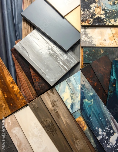 A collection of various decorative panels, showcasing a mix of textures and colors, perfect for interior design inspiration.