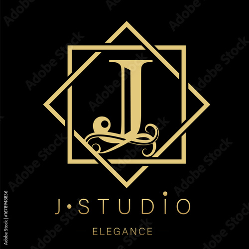 Logo, capital letter J. There is a botanical monogram in two squares - J. with organic plant elements. Vector design. beauty salon. for a tattoo studio.