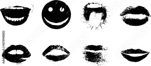 Grunge smile stencil collection in black and white for urban design projects