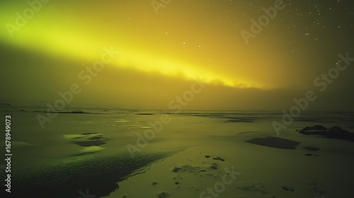 Arctic Aurora Borealis Over Frozen Lake at Night