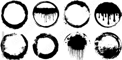 Black and white grunge circle stencil set for urban and vintage design