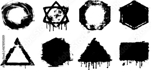 Black and white grunge stencil collection of geometric shapes for urban design