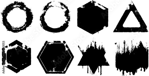 Black and white grunge shape stencil collection for artistic design and decor