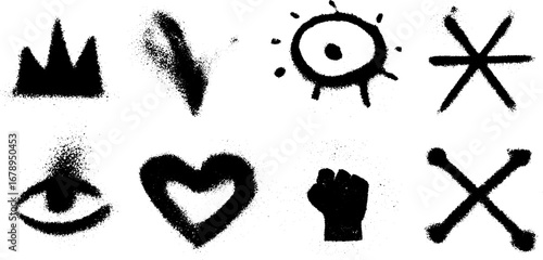 Urban stencil art: black and white graffiti symbols for creative design