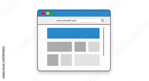 A browser window with a website example com displayed in the address bar and content placeholders