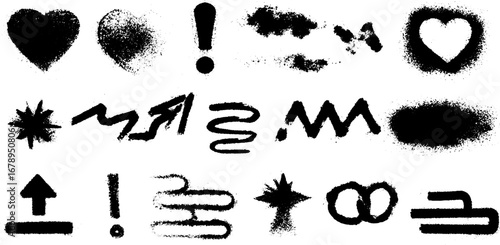 Urban spray stencil set in black and white for graphic design and art projects
