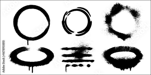 Grunge stencil and spray element collection for creative design in black and white