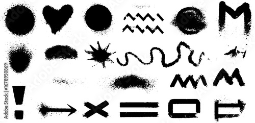 Black and white stencil spray shapes set for creative design and art projects