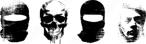 Grunge black and white stencil collection of skull and mask designs for urban art