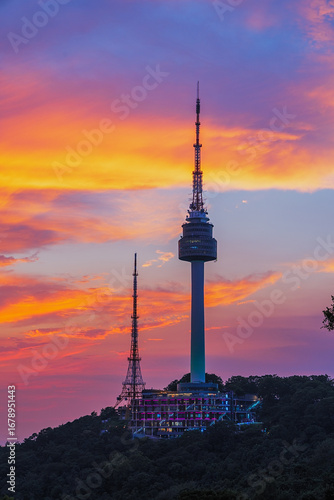 Wallpaper Mural Sunset at Namsan Tower in Seoul,South Korea. August 04, 2025 Torontodigital.ca