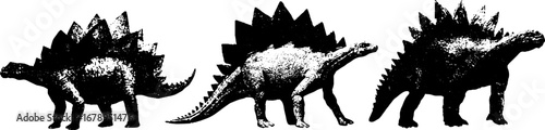 Black and white stegosaurus stencil set for creative design and decor