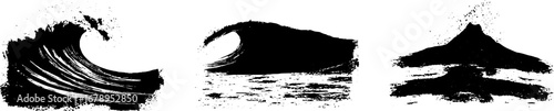 Black and white stencil illustrations of tidal waves - grunge surf design for urban art