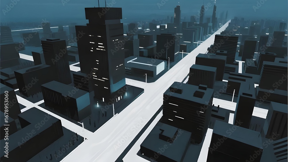 Fototapeta premium Aerial View of a Modern Cityscape at Night
