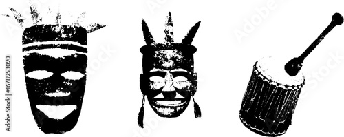 Black and white totem set for tribal design and decoration