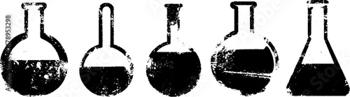 Black and white stencil set of chemistry lab flasks for design and decoration