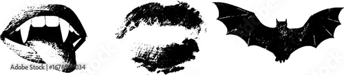 Black and white stencil set featuring vampire fangs bat lips for halloween decoration