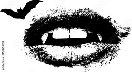 Black and white vampire stencil illustration with bat theme for halloween designs