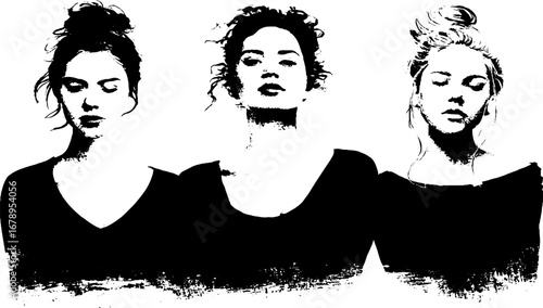 Black and white stencil portraits of women for art and design