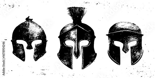 Black and white nordic warrior helmet designs for historical and artistic projects