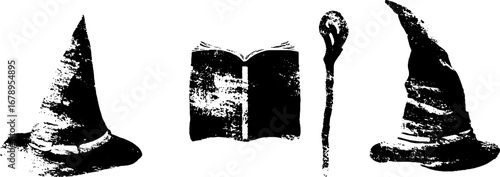 Magical wizardry black and white stencil collection for fantasy design projects